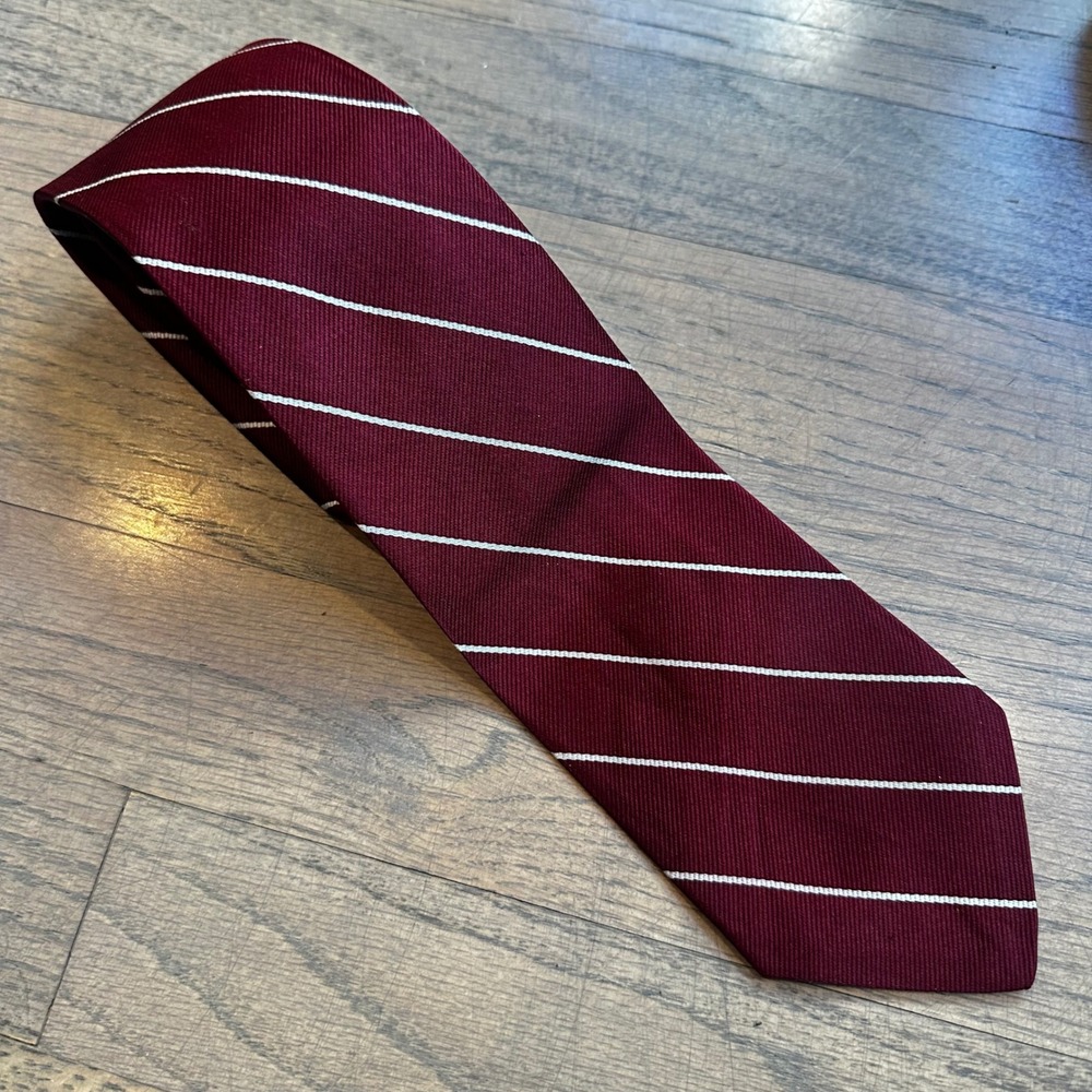 Vintage Robert Talbott Necktie Striped Silk Hand Sewn Burgundy Red Mens Tie